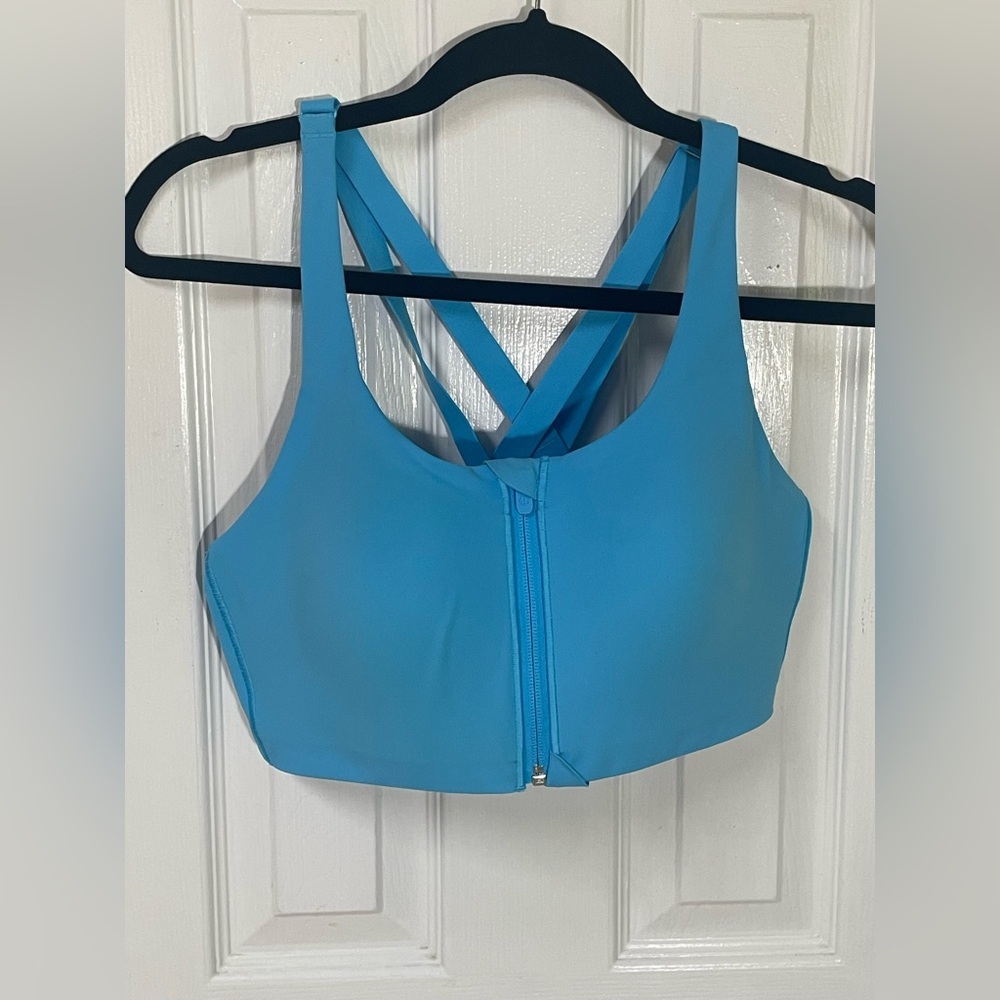Lululemon Sports Bra Size 34B Energy High Support Blue Zip Front Athletic Gym - Picture 2 of 7